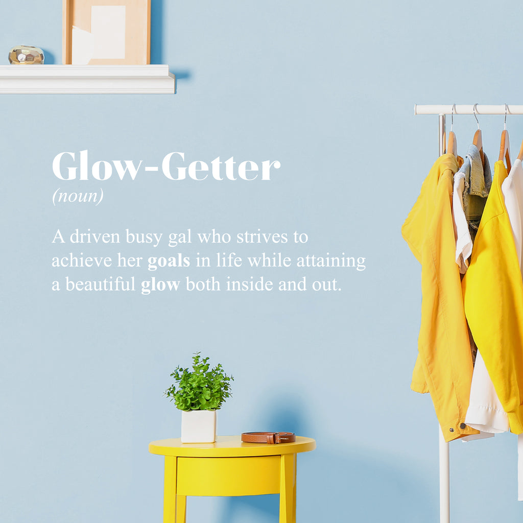 Vinyl Wall Art Decal - Glow-Getter. A gal who strives to Achieve her Goals - 14 x 30" - Cute Inspirational Self Esteem Quote Sticker for Bedroom Closet School Office Boutique Store Decor (Black)"