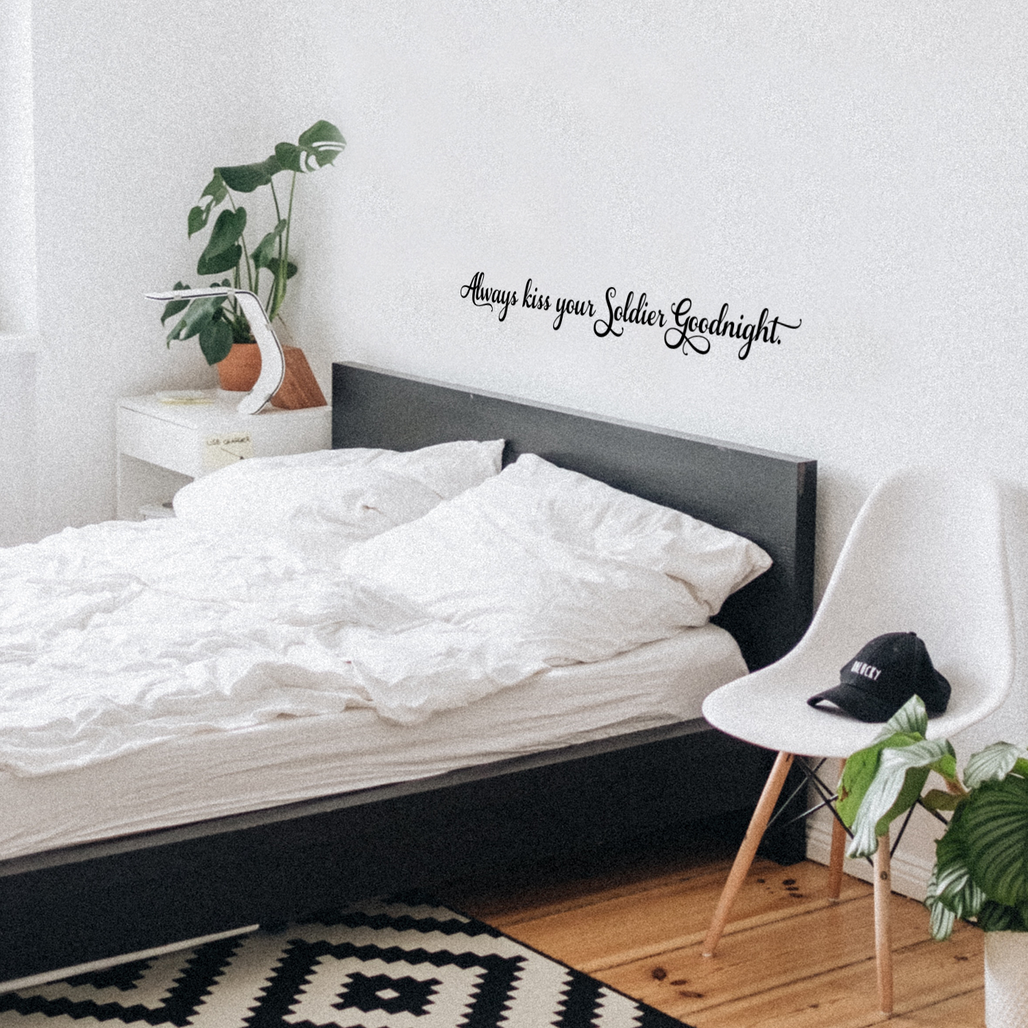 Always Kiss Your Soldier Goodnight - Inspirational Love Quotes Wall Art Vinyl Decal - 5" X 40" Decoration Vinyl Sticker - Motivational Wall Art Decal - Bedroom Living Room Decor - Trendy Wall Art