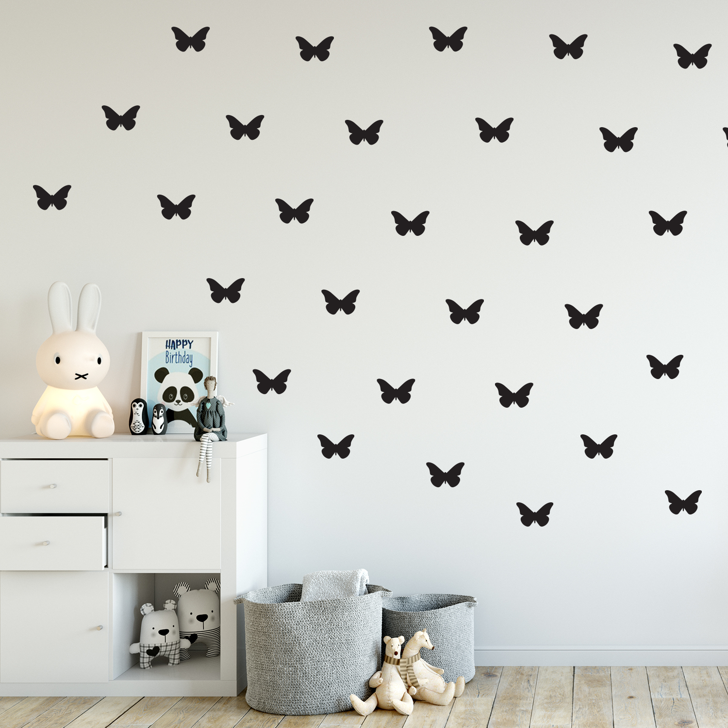 Set of 30 Butterflies Vinyl Wall Art Decals - 5" x 5" - Bedroom Vinyl Wall Decor Stickers - Apartment Vinyl Decal Decor - Kids Room Butterfly Pattern Vinyl Wall Art (5" x 5"; Black)