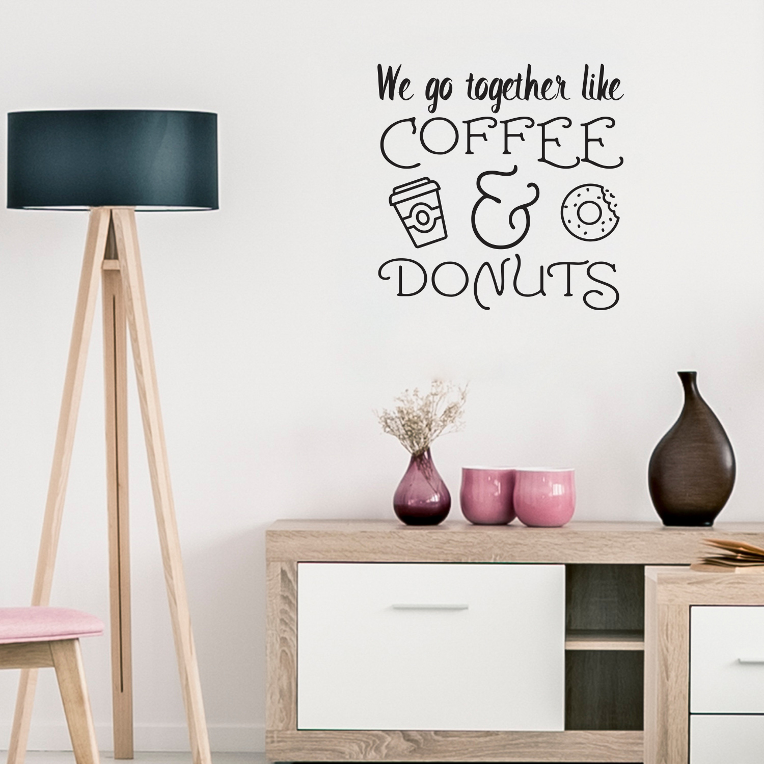 We Go Together Like Coffee & Donuts - Wall Art Decal 23 x 23" Decoration Wall Art Vinyl Sticker - Kitchen Wall Decor - Peel Off Vinyl Stickers for Walls - Cute Vinyl Decal Decor - Coffee Lovers Gift"