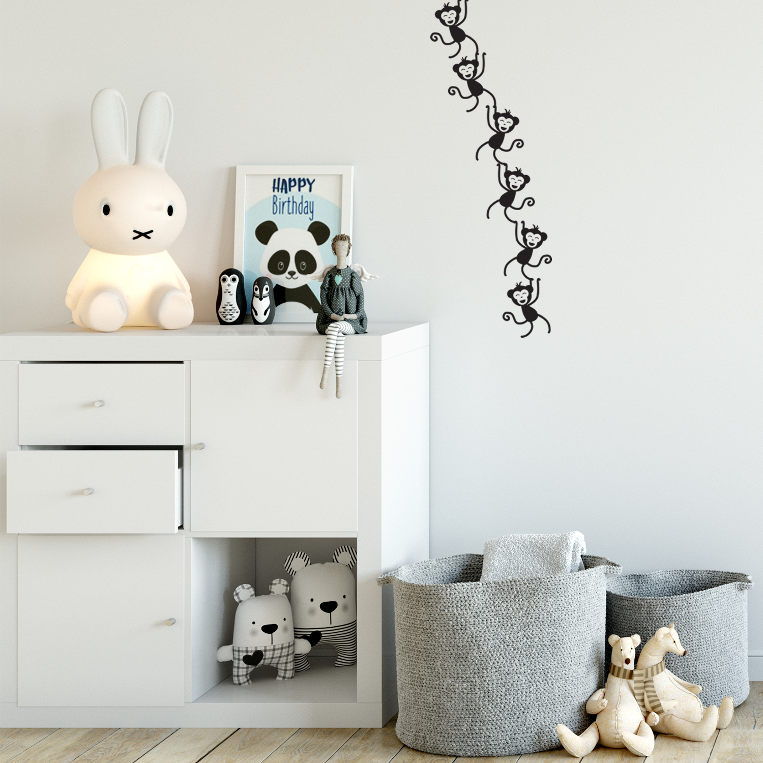 Set of 6 Vinyl Wall Art Decals - Monkeys - 4" x 5" Each - Bedroom Wall Art Vinyl Stickers - Unisex Nursery Animal Theme Decal - Kids Room Vinyl Wall Stickers