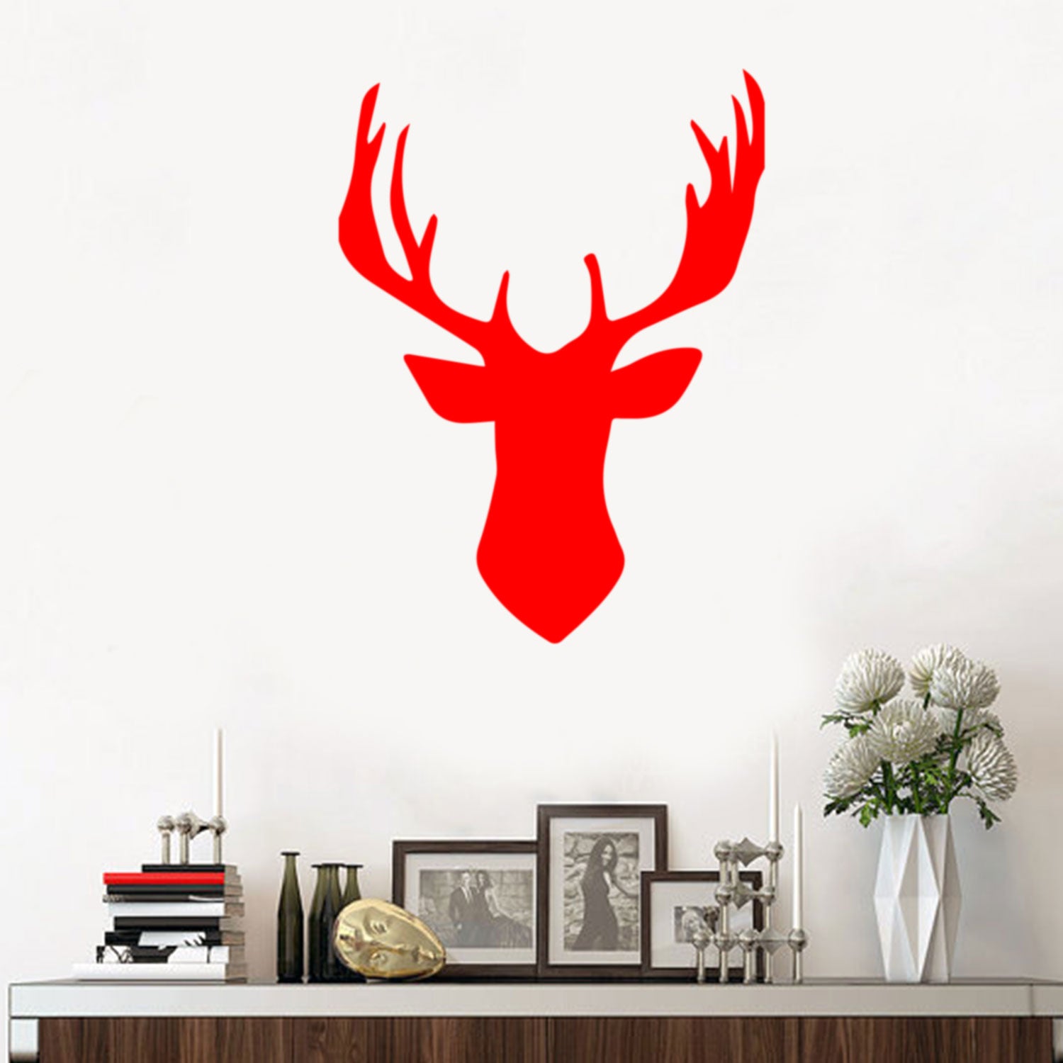 Chic Holiday Deer Outline Vinyl Wall Art Decal - 30" x 22.5" Decoration Vinyl Sticker - Red 660078114476