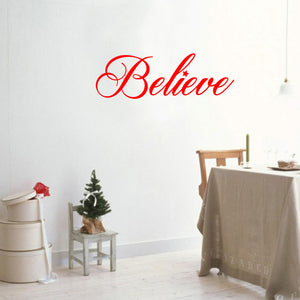 Chic Holiday Believe Vinyl Wall Art Decal - 12.5" x 35" Decoration Vinyl Sticker - Red 660078080405