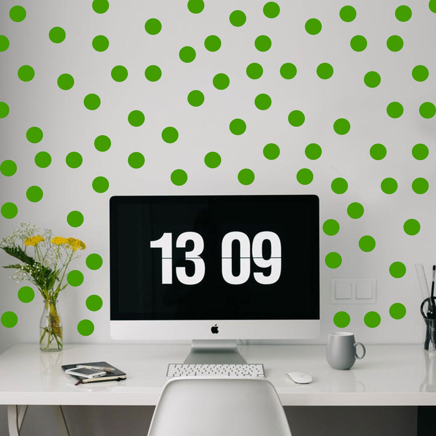 200 Pack Fun Polka Dots Pattern - Wall Art Decal - 1" x 1" - Bedroom Living Room Wall Art Decoration - Peel Off Vinyl Stickers- Apartment Decor - Mix & Match Colors! (1" x 1", Green) 660078089132