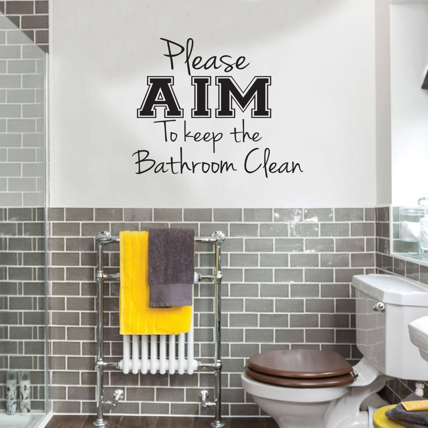 Please AIM" to Keep The Bathroom Clean - Wall Art Decal - 20" x 22" - Funny Bathroom Art - Peel Off Vinyl Stickers - Trendy Decals 660078089408