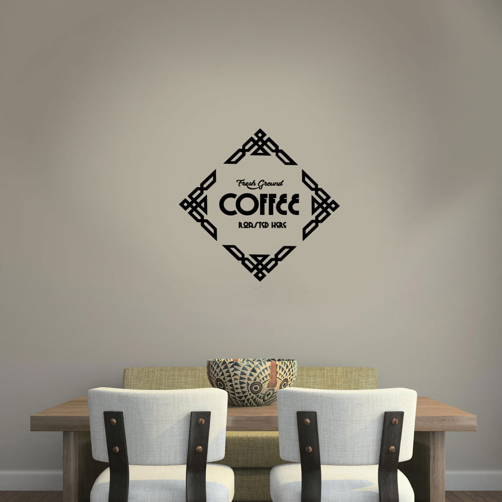 Fresh Ground Coffee Roasted Here - Wall Art Decal 23" x 23" - Cafe Wall Decor - Coffee Lovers Gifts - Coffee Wall Art Decoration - Kitchen Wall Decor 660078089576