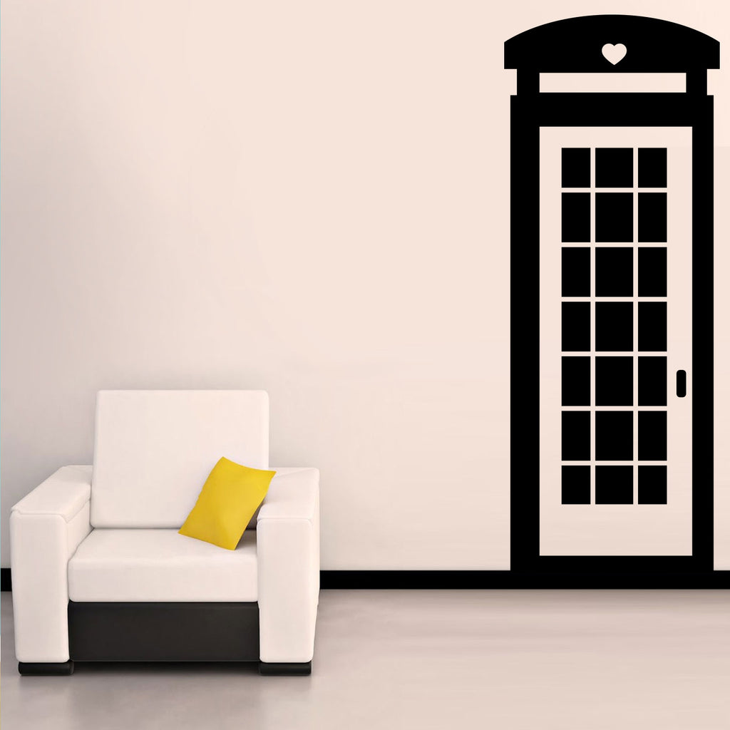 British Telephone Booth - Wall Art Decal - 60" x 23" - Bedroom Living Room Wall Art Decoration - Apartment Wall Decor - Decorative Vinyl Wall Skins (60" x 23", Black) 660078089873