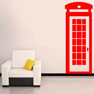 British Telephone Booth - Wall Art Decal - 60" x 23" - Bedroom Living Room Wall Art Decoration - Apartment Wall Decor - Decorative Vinyl Wall Skins (60" x 23", Red) 660078089880