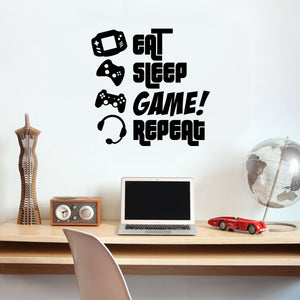 EAT, Sleep, Game, Repeat - Gamers Wall Art Vinyl Decal - Video Gamers Cool Wall Decor- Decoration Vinyl Sticker - Teen Boys Room Decor - Boys Bedroom Wall Decoration (24" x 23", Black) 660078090817