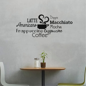 Coffee Mocha Latte Cappuccino Words Sign- Wall Art Decal 16" x 40" Decoration Wall Art Vinyl Sticker - Kitchen Wall Art Decor - Funny Coffee Lovers Quotes Wall Decor - Café Decals - Coffee Shop Sign 660078091289