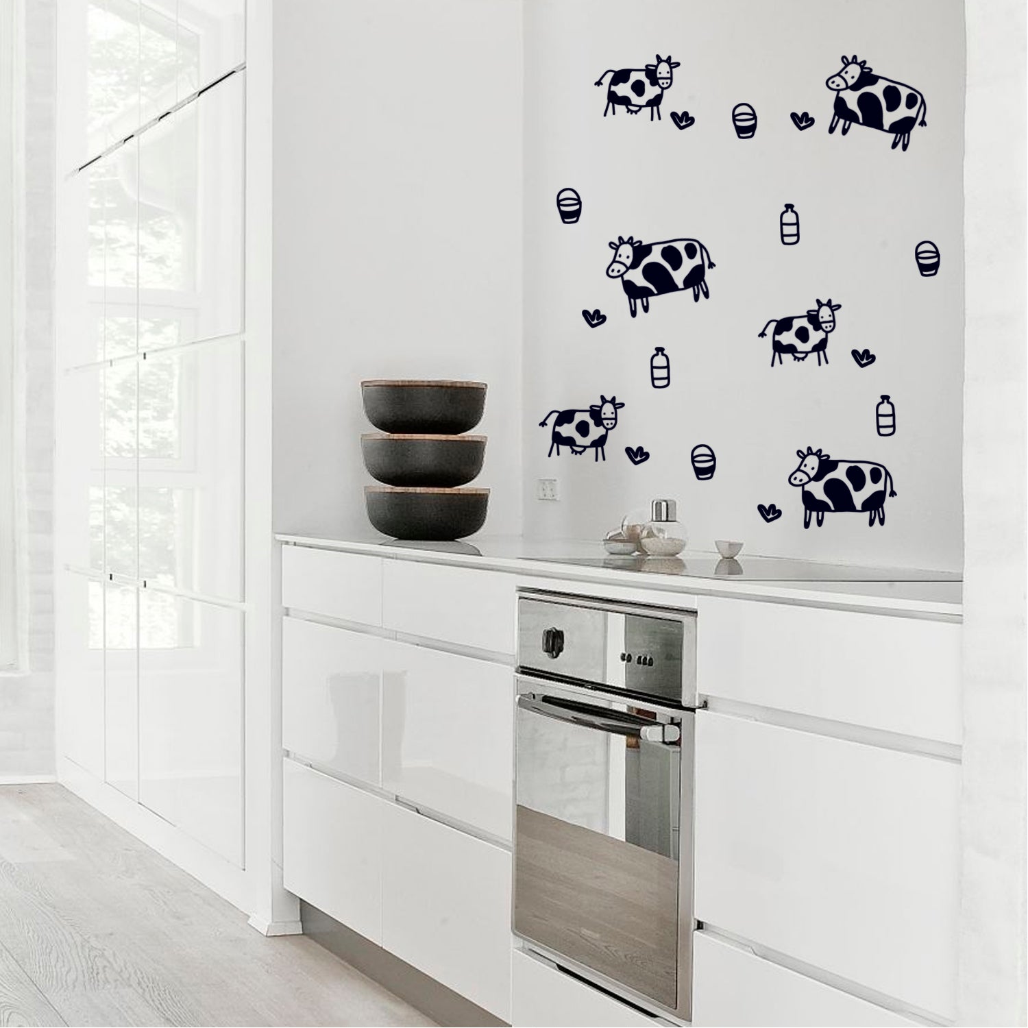 Cow Print Peel and Stick Decals - Kitchen Wall Art Vinyl Decal - 27" x 14" Restaurant Decor Vinyl Sticker - Farm Animal Wall Decor - Country Kitchen Vinyl Stickers 660078091357