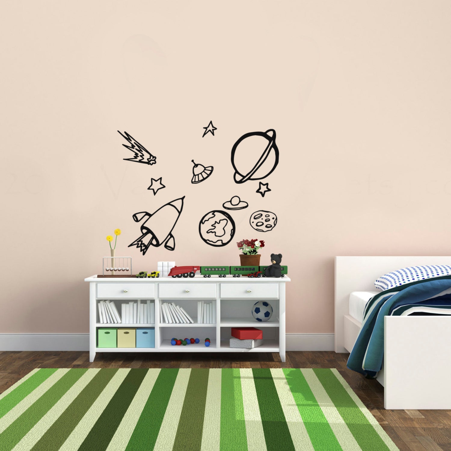 10 Pack - Outer Space Rocket Ship Vinyl Wall Art Stickers - 18" x 20" - Boys Room UFO Spaceship Vinyl Wall Decals - Kids Universe Peel Off Stickers Decor - Childrens Room Planets Sticker Decal 660078091449