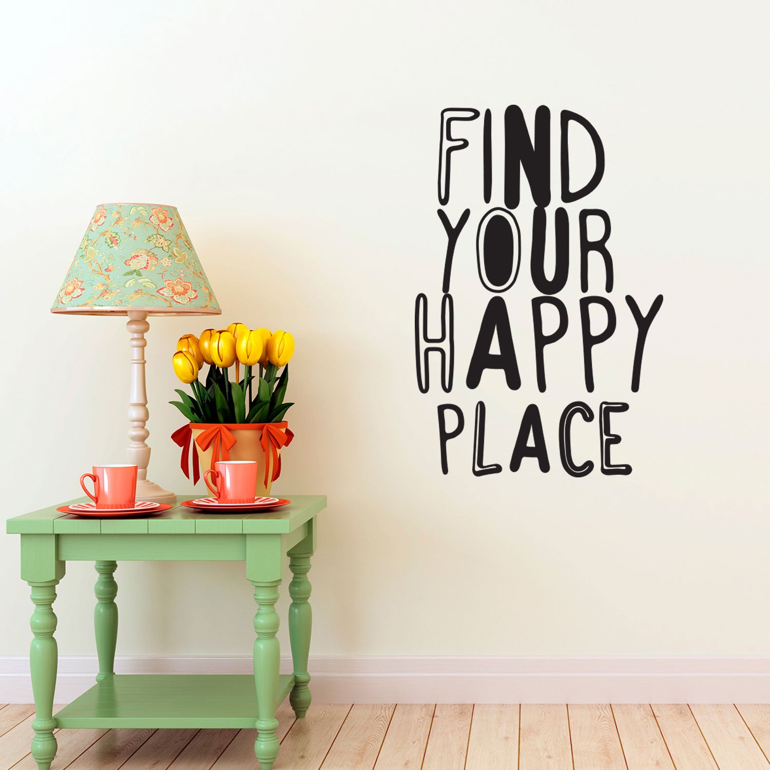 Find Your Happy Place - Inspirational Quotes Wall Art Vinyl Decal - 30" x 20" Decoration Vinyl Sticker - Living Room Motivational Wall Art Decal - Life Quotes Vinyl Sticker Wall Decor 660078092149