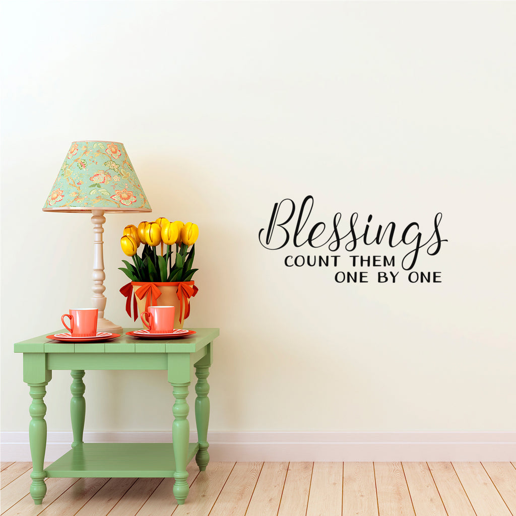 Blessings Count Them One by One - Inspirational Religious Quotes Wall Art Vinyl Decal - 10" x 22" - Living Room Motivational Wall Art Decal - Life Quotes Vinyl Sticker Wall Decor 660078092200
