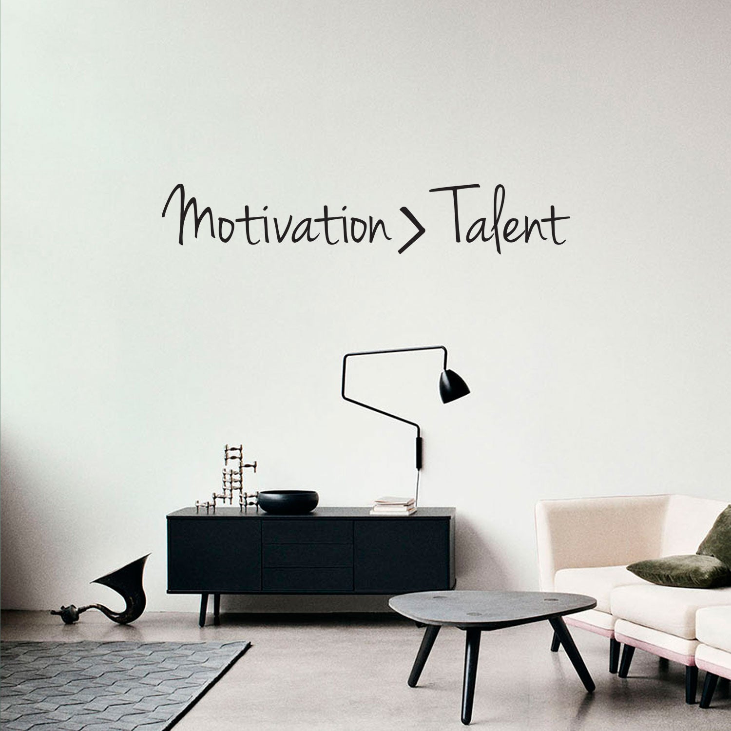 Inspirational Quotes Wall Art Decal - Motivation Is Greater Than Talent - 6" x 40" Work Office Wall Decals - Gym Fitness Wall Decal Stickers - Home Decor Sayings Wall Art Removable Lettering Decals 660078093160