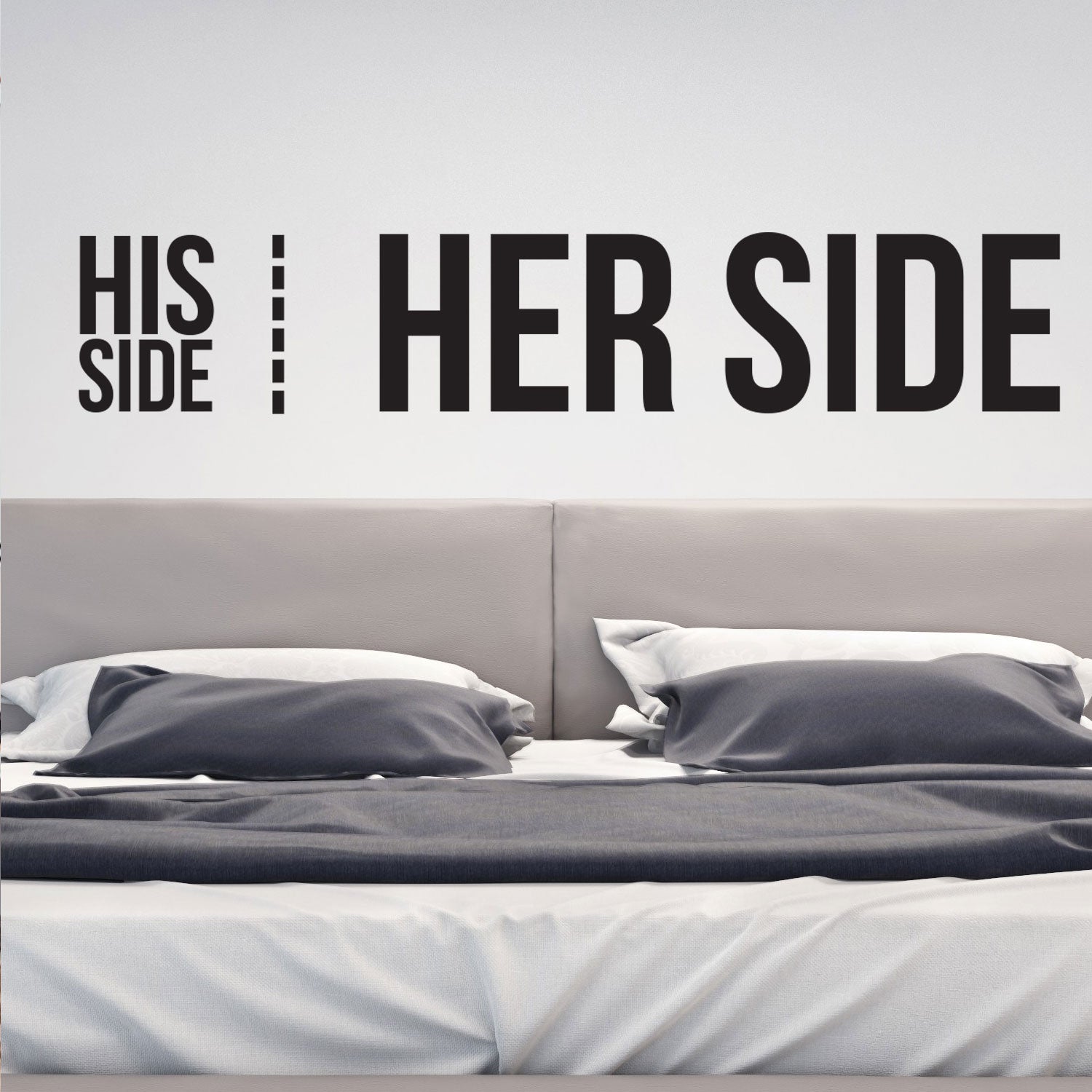 Husband Wife Bedroom Vinyl Wall Decal - HIS Side HER Side - 10" x 50" - Couples Funny Love Quote Vinyl Wall Art Home Decor Decals - Mr Mrs. Removable Sticker Decorations Lettering Sign Love 660078093313