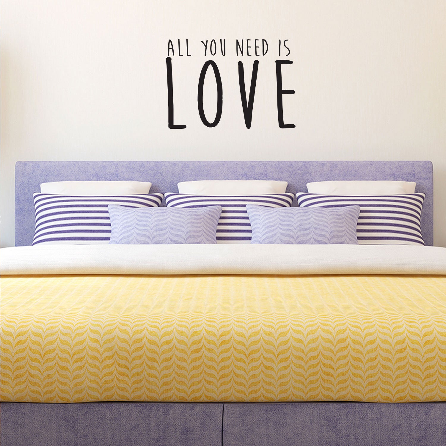 Husband and Wife Bedroom Vinyl Wall Art Decal - All You Need is Love - 16" x 23" - Home Decor Love Quote Sayings Words Removable Wall Decal Stickers Bedroom Decoration Couple Sign (16" x 23", Black) 660078093320