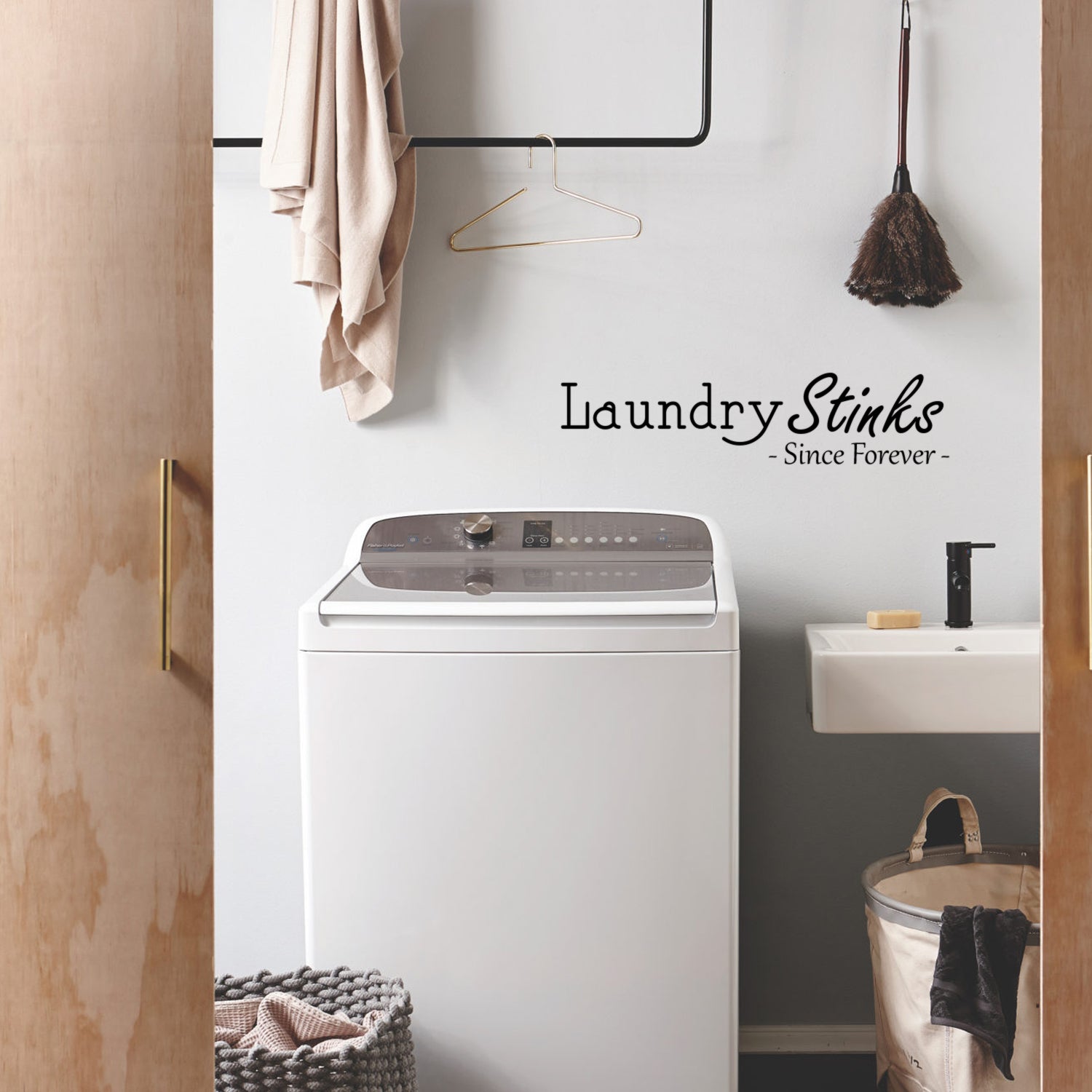 Vinyl Wall Art Decal - Laundry Stinks Since Forever- 8" x 32" - Laundry Room Bathroom Funny Quotes Sayings - Removable Waterproof Sticker Decals Signs 660078095324