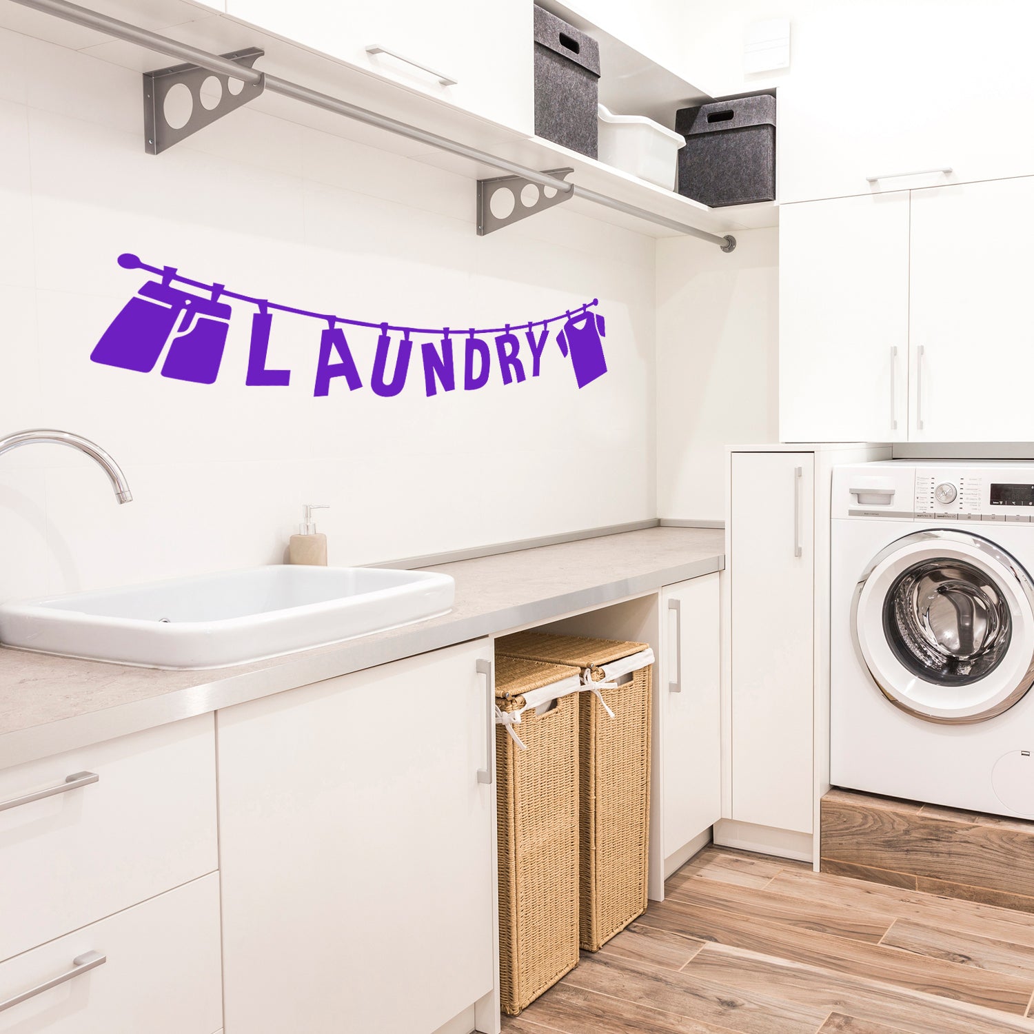 Laundry Lettering Sign - 10" x 37" - Laundry Room Vinyl Decal - Funny Quotes Wall Decor Sticker - Waterproof Vinyl Stickers (10" x 37", Purple) 660078133316
