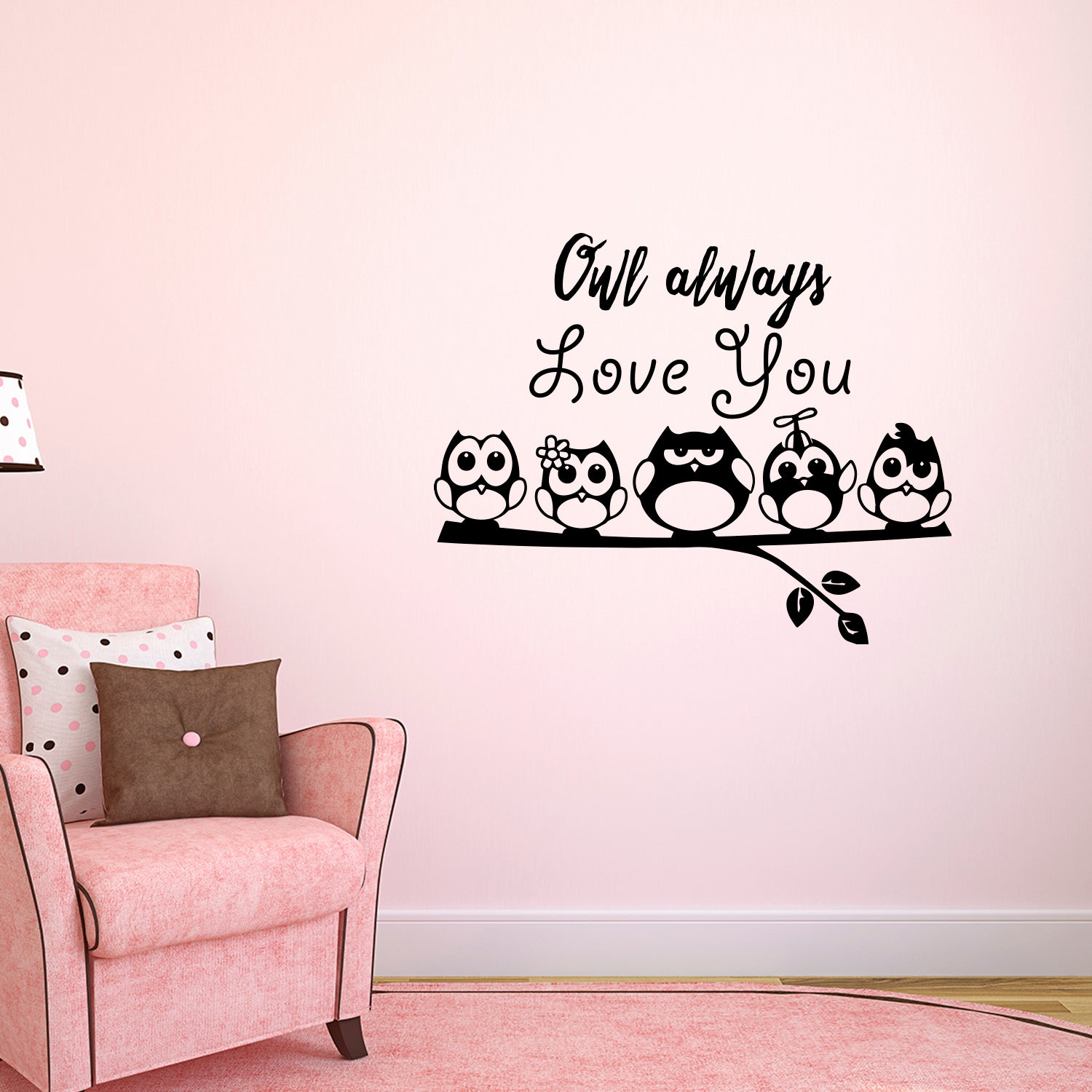 Owl Always Love You - Wall Art Decal - 23" x 29" Decoration Vinyl Sticker - Love Quote Vinyl Decal - Bedroom Wall Vinyl Sticker - Nursery Vinyl Wall Decals - Bedroom Wall Decal (Black) 660078095454