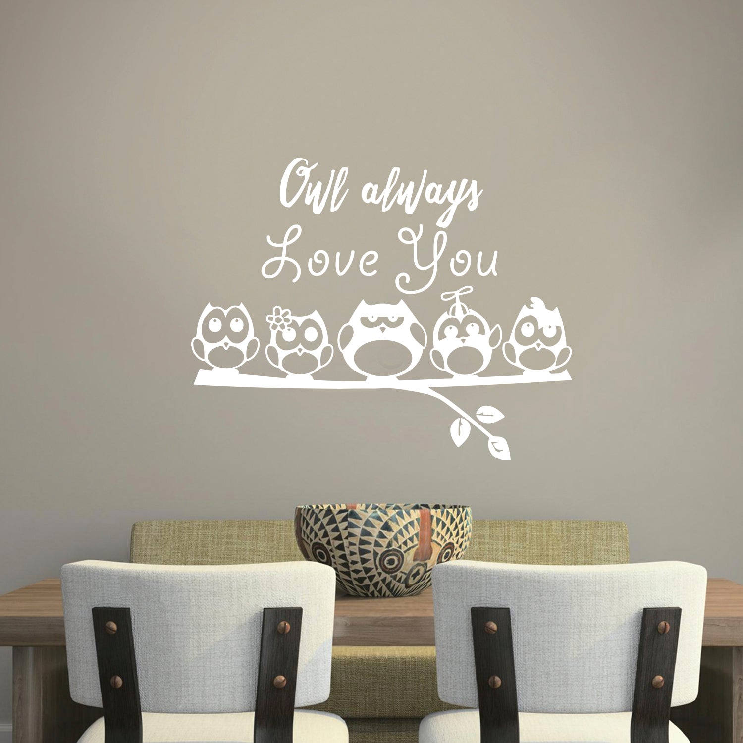 Owl Always Love You - Wall Art Decal - 23" x 29" Decoration Vinyl Sticker - Love Quote Vinyl Decal - Bedroom Wall Vinyl Sticker - Removable Vinyl Decal - Bedroom Wall Decal (White) 660078095461