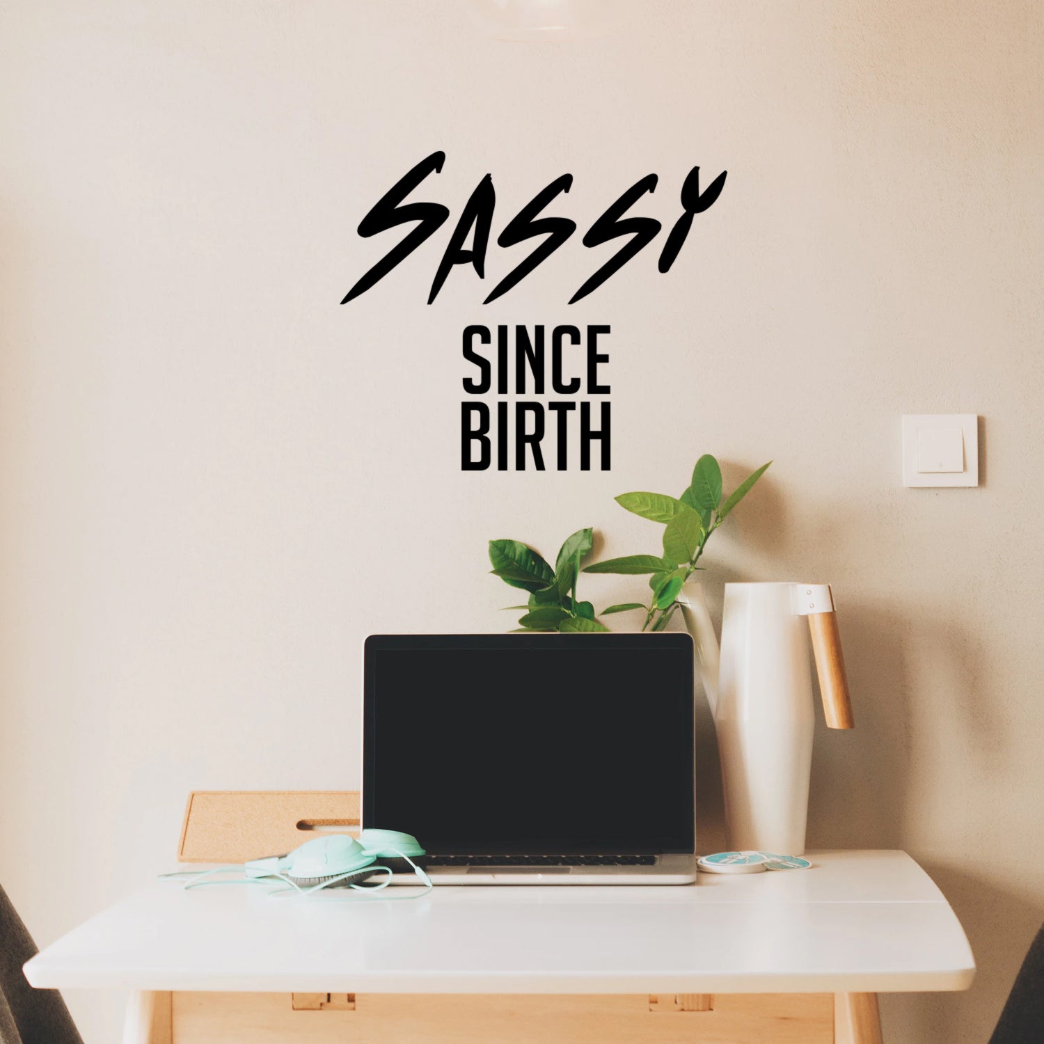 Inspirational Quotes Vinyl Wall Art Stickers - Sassy Since Birth - 19" x 22" - Bedroom Vinyl Wall Decals - Women's Motivation Quote Wall Art 660078095591