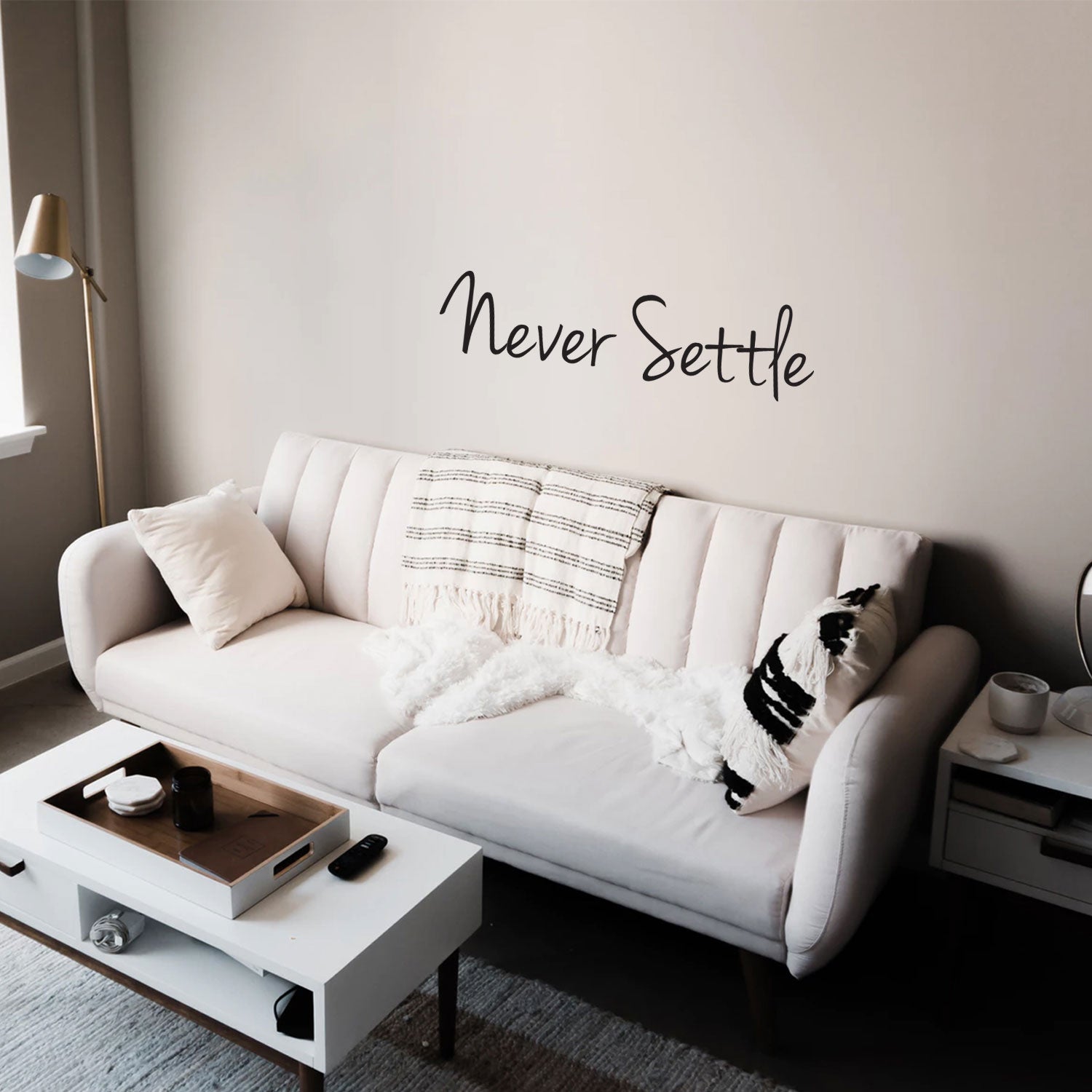 Never Settle Inspirataional Quote Wall Art Decal - 6" x 23" Life Quotes Wall Art - Over The Door Vinyl Sticker - Peel Off Vinyl Decals - Die Cut Vinyl Wall Art Sticker - Motivational Words 660078096345