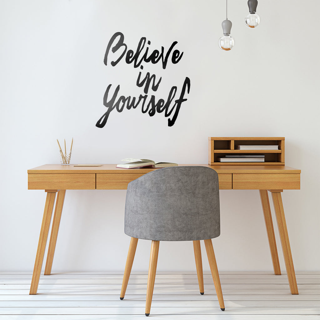 Believe in Yourself - Inspirational Quote Wall Art Decal - 23x 23" - Motivational Life Quotes Vinyl Decal - Bedroom Wall Decoration - Living Room Wall Art Decor - Cursive Wall Decor 660078096666