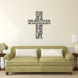 John 3:16 Vinyl Wall Decal Sticker Art (28" x 23") - Religious Faith Wall Art Words - Christianity Inspirational Quote Decal Sticker - God Bible New Testament Motivation Phrase - Cross Sign Wall Decal 660078096727