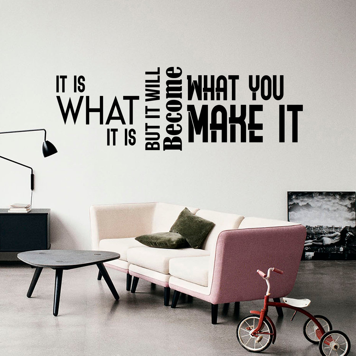 It Is What It Is But It Will Become What You Make It Motivational Quote - Modern Wall Art Decal - 16" x 47" - Decoration Vinyl Sticker - Life Quote Vinyl Decal - Gym Fitness Wall Vinyl Sticker 660078096734