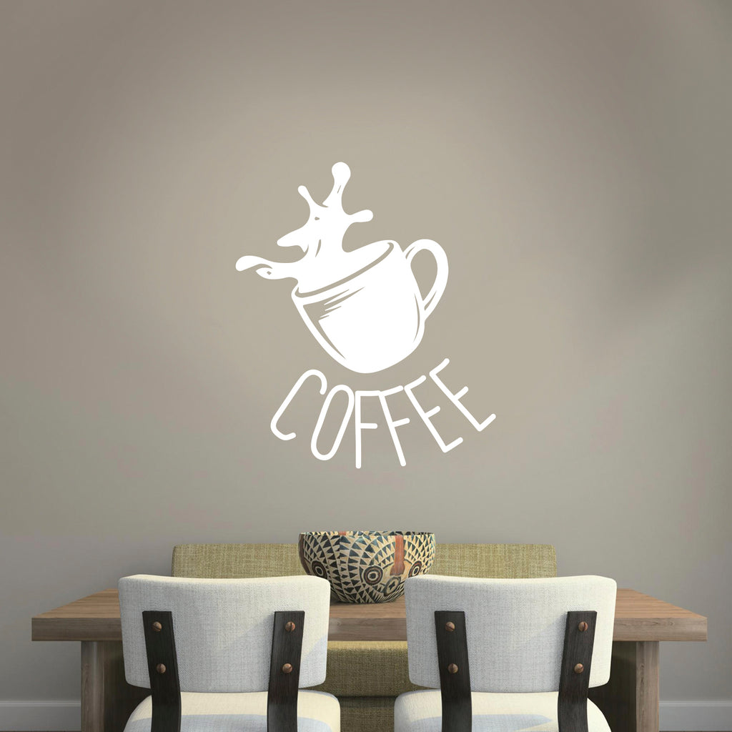 Coffee Cup Sign - Wall Art Decal 27" x 23" - Cafe Wall Decor - Peel Off Vinyl Stickers for Walls - Cute Vinyl Decal Decor - Coffee Lovers Gift - Coffee Wall Art Decoration - Kitchen Wall Decor (White) 660078097021
