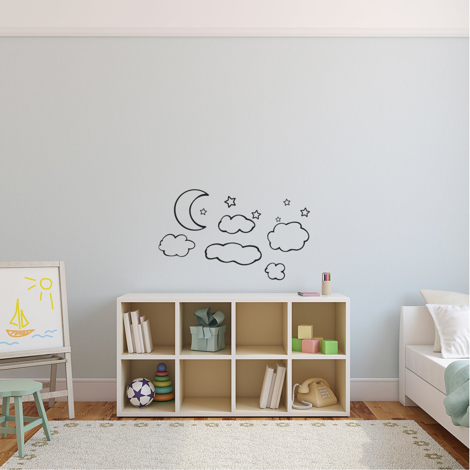 Clouds, Moon & Stars - Set 12 Vinyl Wall Art Decals - 15" x 24" - Bedroom Vinyl Wall Decor Stickers - Dorm Room Vinyl Decal Wall Decor - Kids Room Vinyl Wall Decals - Cloudy Sky Pattern Vinyl 660078097083