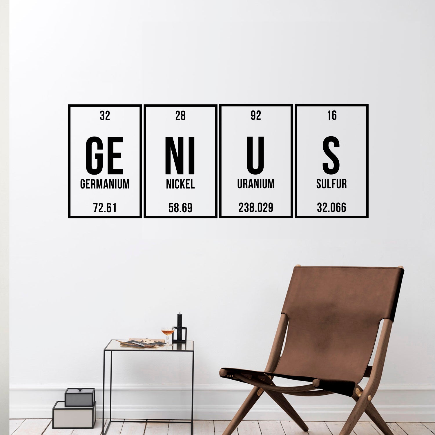 Removable Wall Art Vinyl Decal - Genius Lettering - 12" x 32" Inspirational Wall Art Decor - Scientfic Educational Sticker Decals Periodic Table of Elements Living Room Bedroom Wall Decor 660078097892