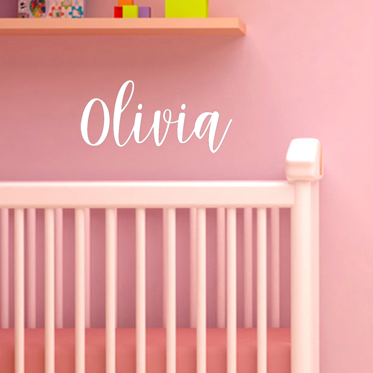 Vinyl Wall Art Decal Girls Custom Name - 'Olivia' Custom Text Name- 12" x 26" - Girls Bedroom Vinyl Wall Decals - Cute Wall Art Decals for Baby Girl Nursery Room Decor (12" x 25", White Cursive) 660078098066