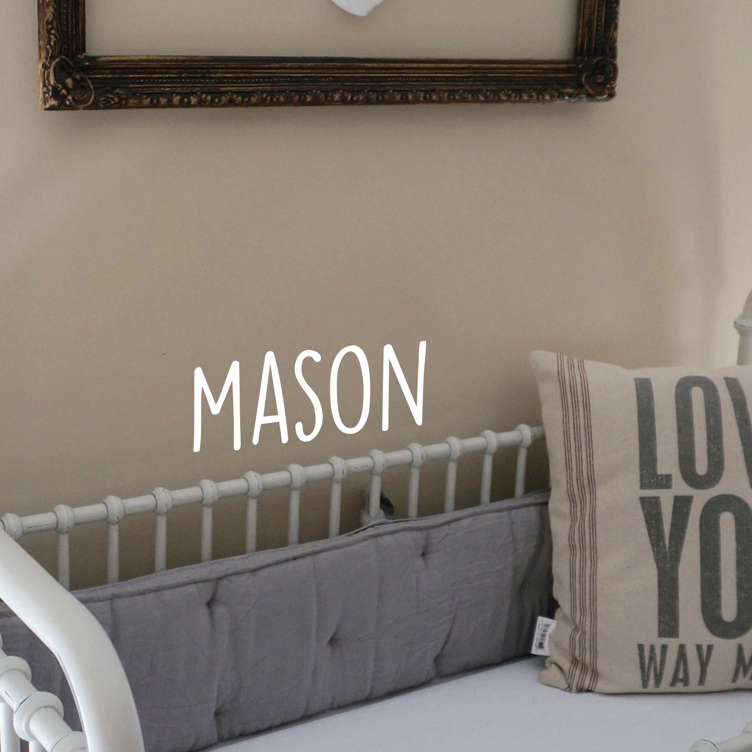 Boys Custom Name Vinyl Wall Art Sticker Decal - 'Mason' Custom Name 12" x 32" - Little Boys Bedroom Vinyl Wall Decals - Cute Wall Art Decals for Baby Boy Nursery Room Decor (12" x 30", White Text) 660078098646