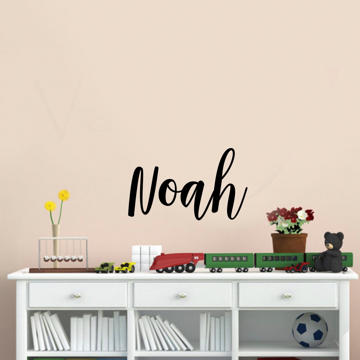 Vinyl Wall Art Decal Boys Custom Name - 'NOAH' Custom Text Name - 12" x 23" - Little Boys Bedroom Vinyl Wall Decals - Cute Wall Art Decals for Baby Boy Nursery Room Decor (12" x 23", Black Cursive) 660078099025
