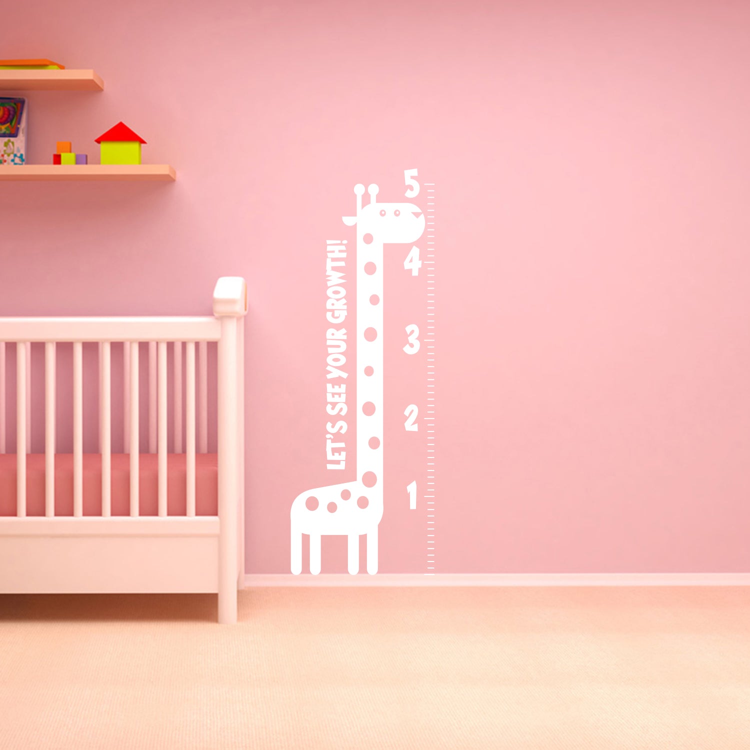 Nursery Vinyl Wall Art Decal - Let's See Your Growth Chart Zoo Giraffe - 62.5" x 22" - Safari Animal Wall Art Sticker Decals - Unisex Kids Room Play Area Daycare Wall Decor (62.5" x 22", White) 660078103340