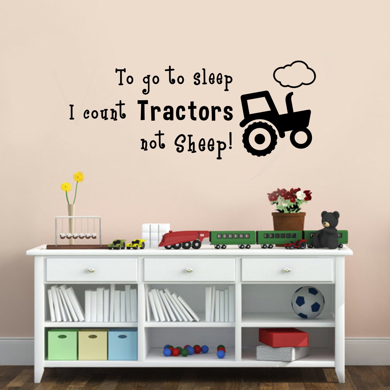 Pulse Vinyl Vinyl Art Wall Decal -" to Go" to Sleep I Count Tractors Not Sheep - 18" x 46" - Cute Wall Decals For Boys Kids" toddlers Bedroom Playroom Farm Decor Removable Wall Stickers 660078104880