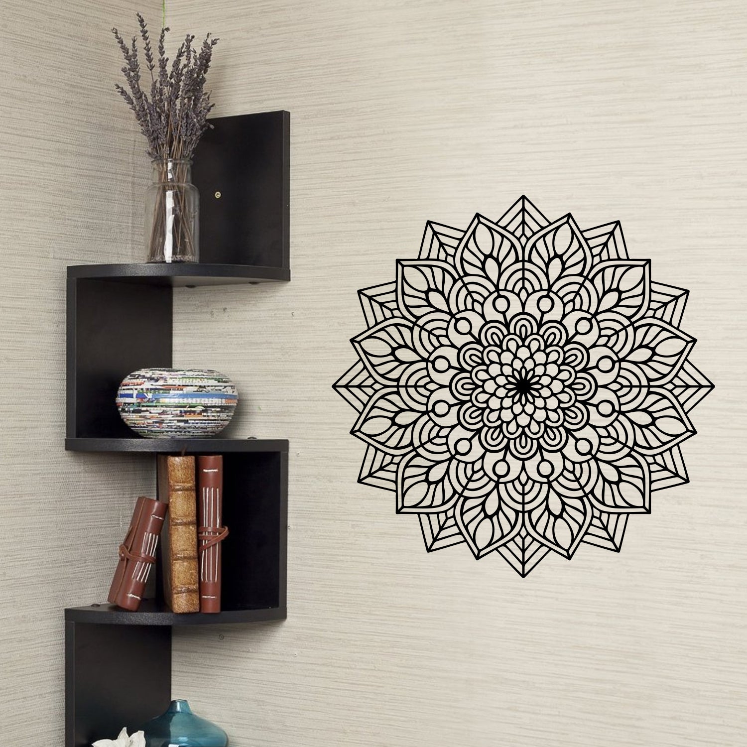 Vinyl Wall Art Decal - Mandala Figure - 23" x 23" - Adhesive Vinyl Sticker Decals - Home Apartment Workplace Decor - Yoga Studio Namaste Meditation Mandala Bohemian Flower (23" x 23", Black) 660078105566