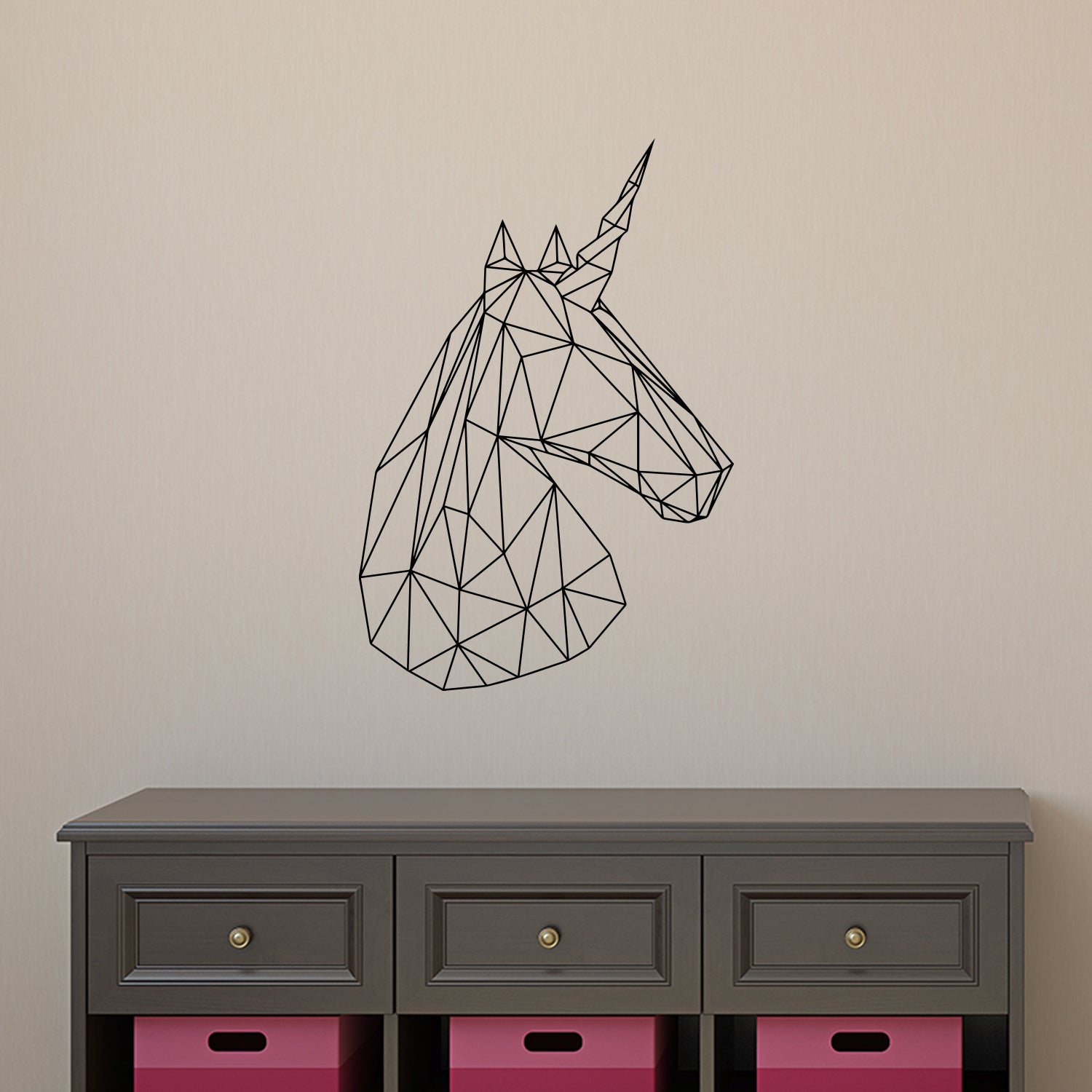 Vinyl Wall Art Decals - Unicorn Head - 34" x 23" - Beautiful Geometric Home Work Place Stencil Adhesives - Decal for Office Living Room Bedroom Dorm Room Decor (34" x 23", Black Outline) 660078106518