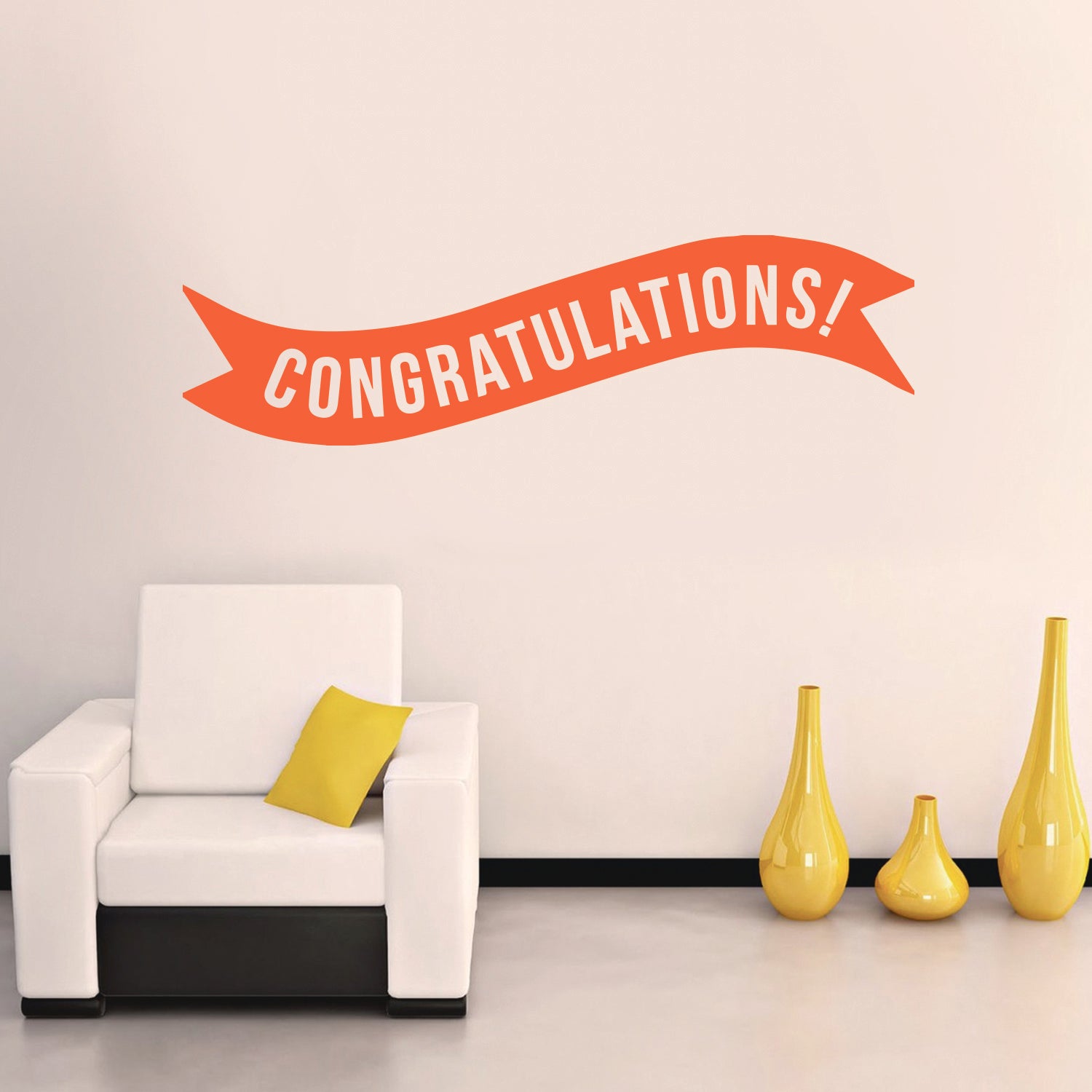 Vinyl Wall Art Decals - Congratulations! Banner - 13" x 45" - Best Wishes Celebrate Home Work Place Stencil Adhesives - Fun Happy Decal for Office Living Room Bedroom Dorm Room (13" x 45", Orange) 660078107065