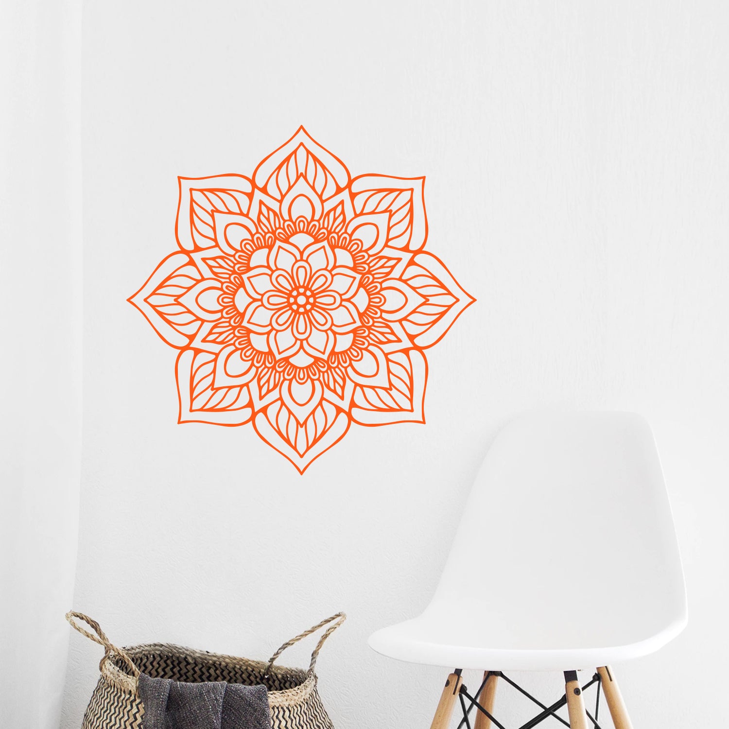 Vinyl Wall Art Decal - Flower Mandala - 23" x 23" - Adhesive Vinyl Sticker Decals - Home Apartment Workplace Decor - Yoga Studio Namaste Meditation Mandala Bohemian Flower (23" x 23", Orange) 660078107812