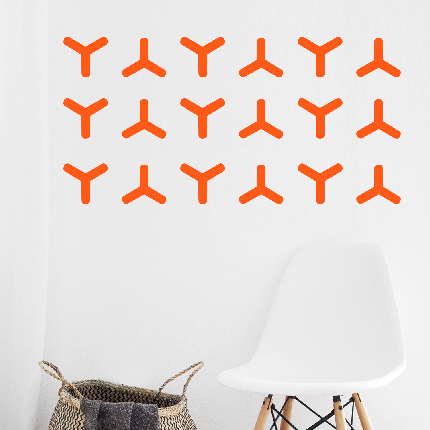 Set of 20 Vinyl Wall Art Decal - Geometric Y Pattern - 5.5" x 6" Each - Sticker Adhesive Vinyls for Home Apartment Office Use - Geometric Design for Living Room Bedroom Decor (5.5" x 6" Each, Orange) 660078112809