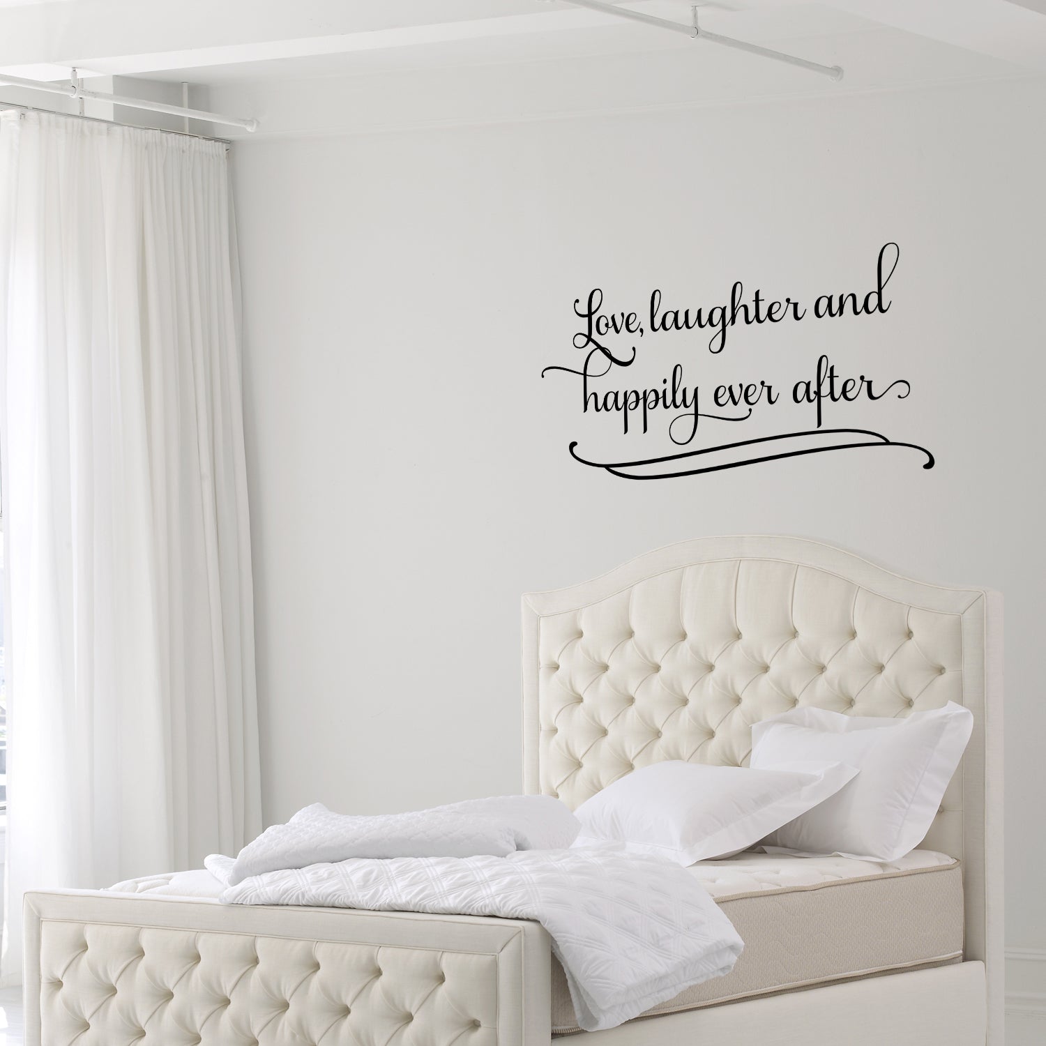 Vinyl Wall Art Decal - Love Laughter and Happily Ever After - 24" x 48" - Happy Couple Love Quote Home Bedroom Living Room Wall Decor - Inspirational Waterproof Decoration Vinyl Sticker 660078115817