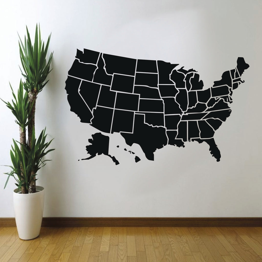 Vinyl Wall Art Decal - USA Map - 23" x 37" - North America 50 States Map Home Living Room Bedroom Office Sticker Decor - Waterproof Peel and Stick Workplace Business Wall Decals 660078117446