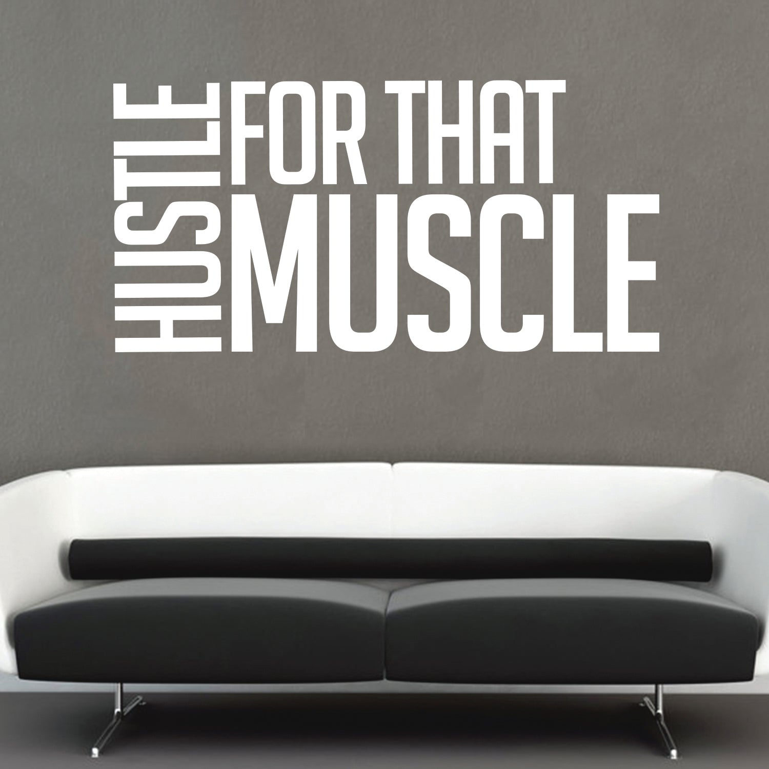 Vinyl Wall Art Decal - Hustle for That Muscle - 20" x 40" - Gym Fitness Healthy Lifestyle Home Bedroom Decor - Motivational Positive Peel and Stick Work Out Strength Decals (20" x 40", White) 660078119297