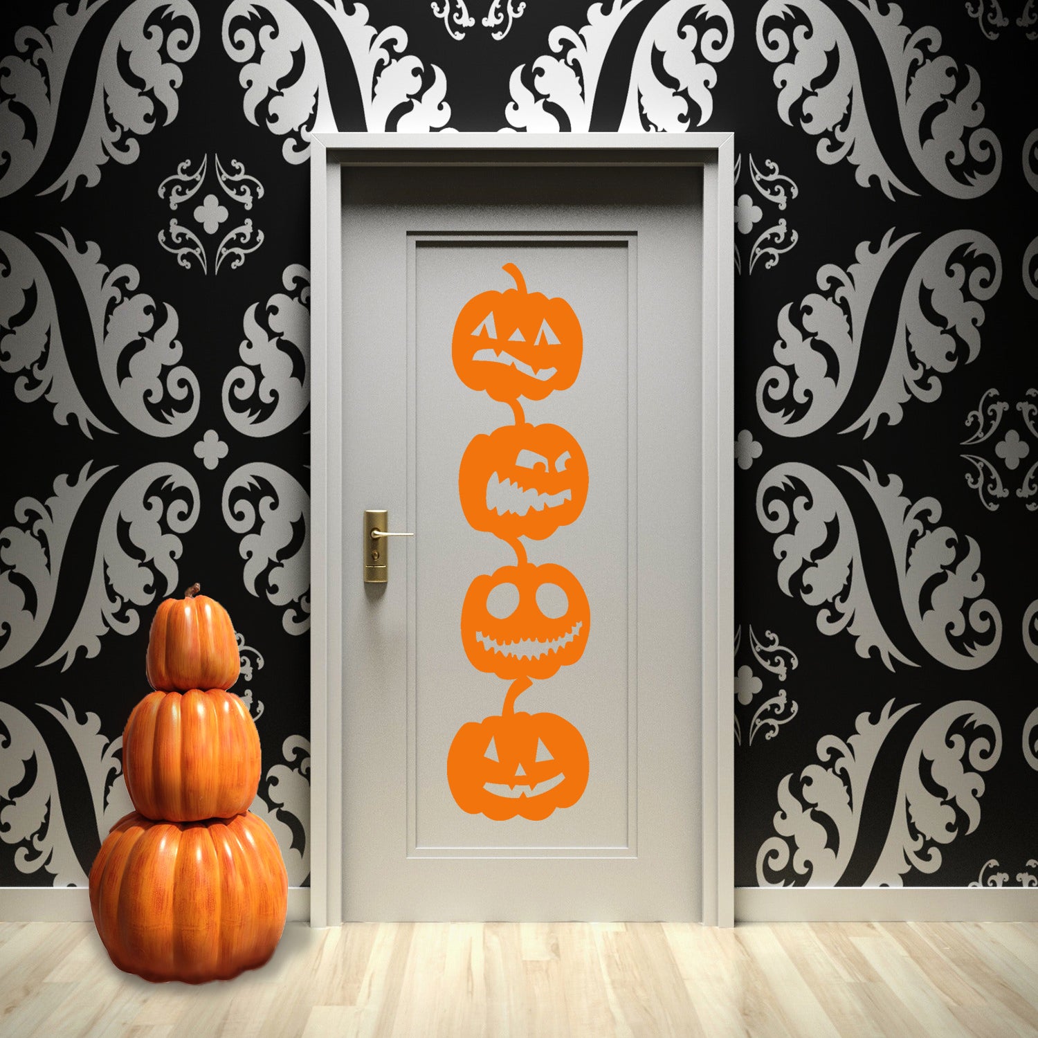 Vinyl Wall Art Decal - 4 Stacked Pumpkins - 21" x 80" - Spooky Halloween Season Decoration Sticker - Indoor Outdoor Wall Door Living Room Bedroom Home Office Apartment Decor (21" x 80", Orange) 660078121269