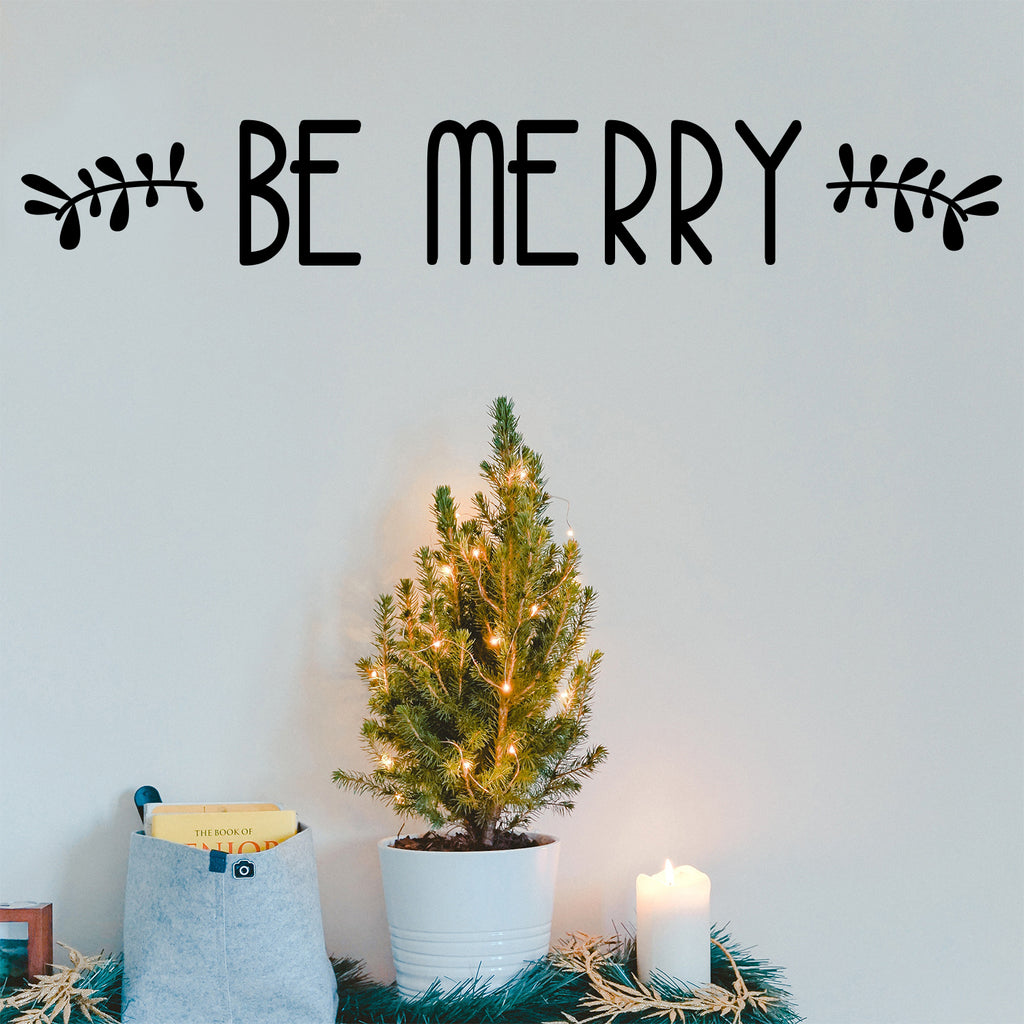 Vinyl Wall Art Decal - Be Merry - 4" x 30" - Christmas Seasonal Holiday Decor Sticker - Inspirational Indoor Outdoor Home Office Wall Door Window Bedroom Workplace Decals (4" x 30", Black) 660078126257
