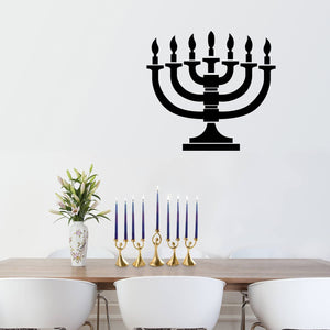 Vinyl Wall Art Decal - 7 Menorah Candles - 21" x 23" - Jewish Holiday Candelabrum Decoration Sticker - Indoor Outdoor Home Office Wall Door Window Bedroom Workplace Decor Decals (21" x 23", Black) 660078126325