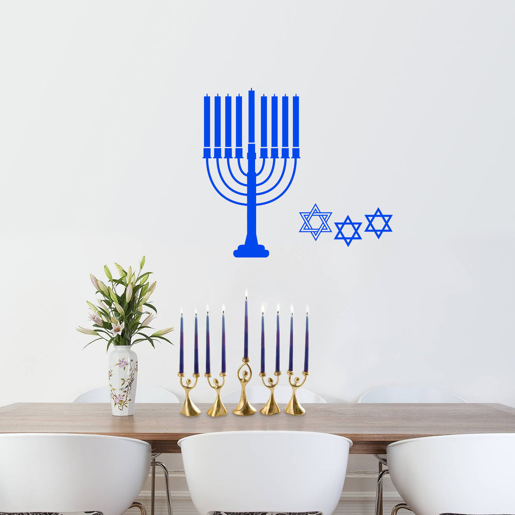 Vinyl Wall Art Decal - 9 Menorah Candles and 3 Star of Davids - 23" x 26" - Jewish Holiday Decor Sticker - Indoor Outdoor Home Office Wall Door Window Bedroom Workplace Decals 660078126370